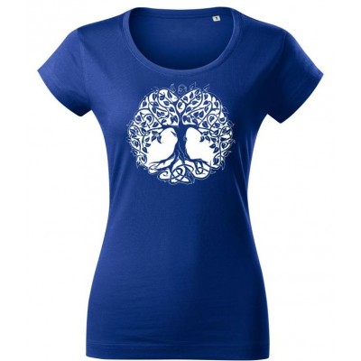 Bavlněné modré tričko s potiskem Strom života 1 - dámské vel. L